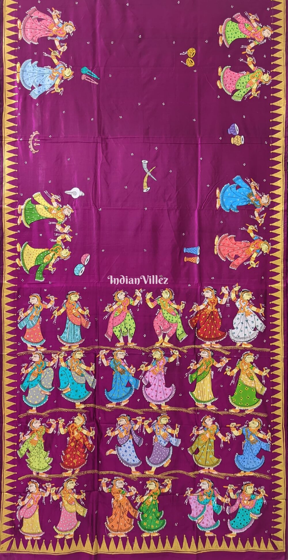 Purple Dandiya Raas Theme Hand-painted Pattachitra Saree