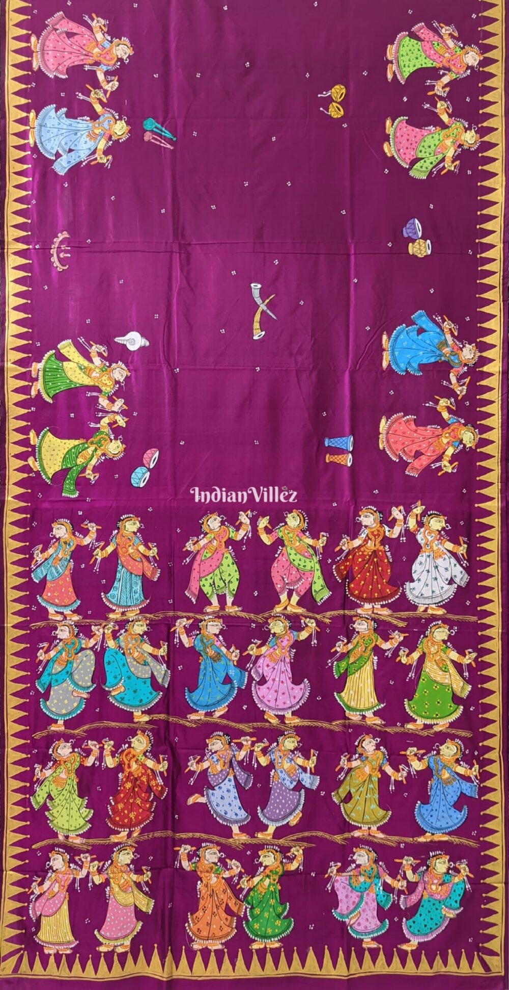 Purple Dandiya Raas Theme Hand-painted Pattachitra Saree