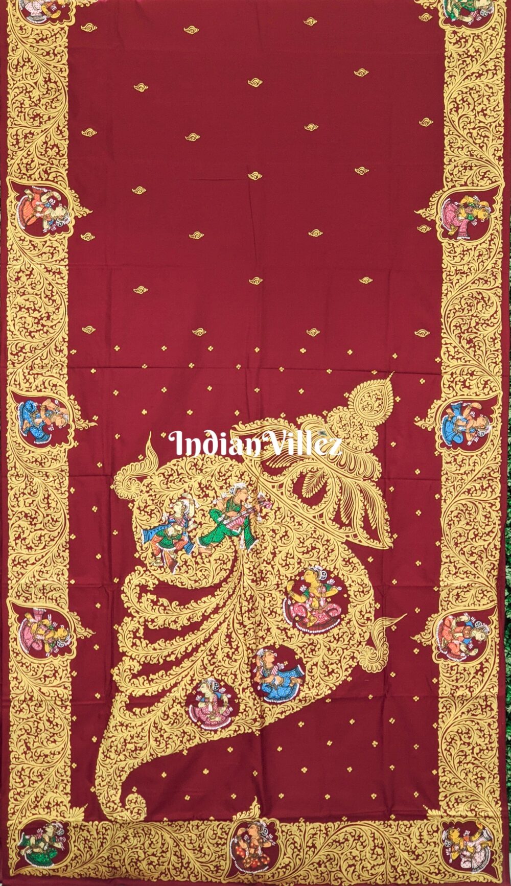 Maroon Sankha (Shell) Pattachitra Saree