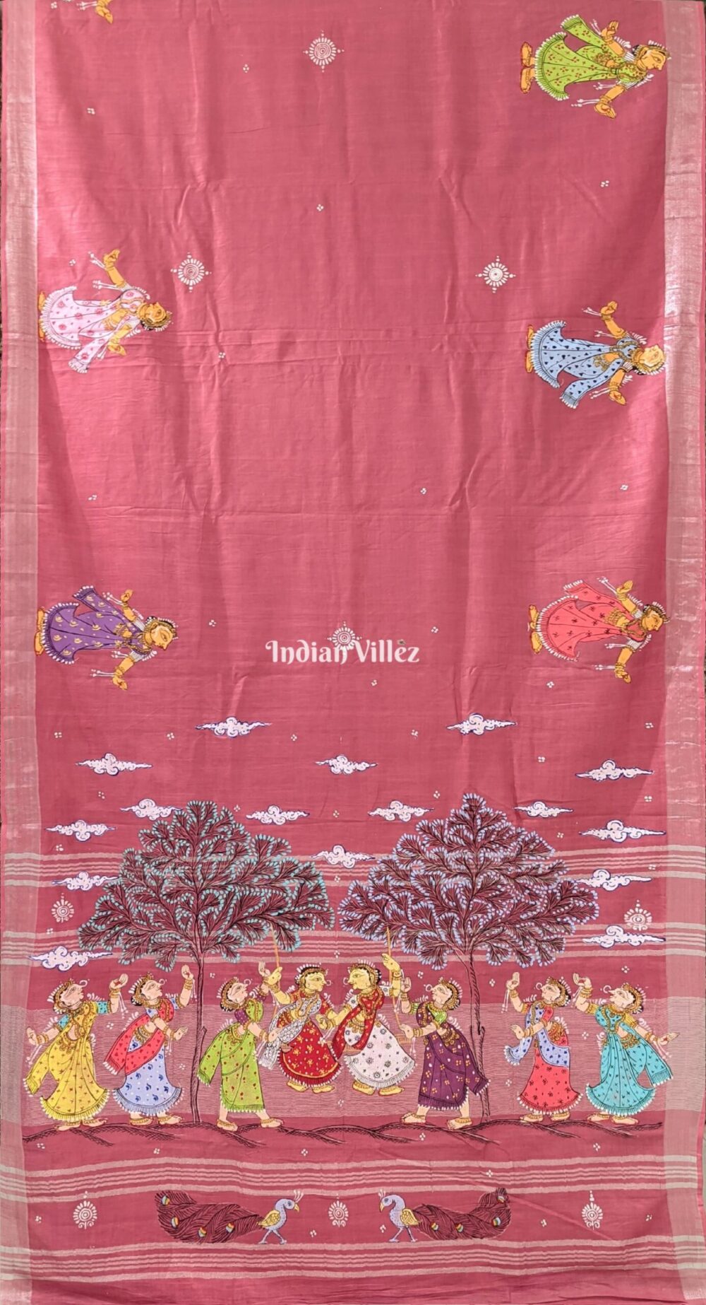 Pink Raja Theme Pattachitra Saree