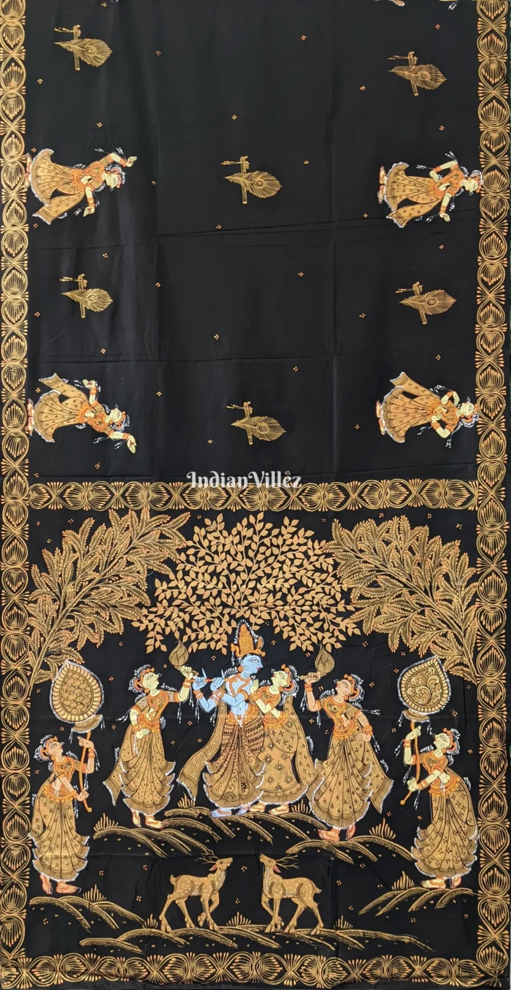 Black Rasleela Hand-Painted Pattachitra Saree