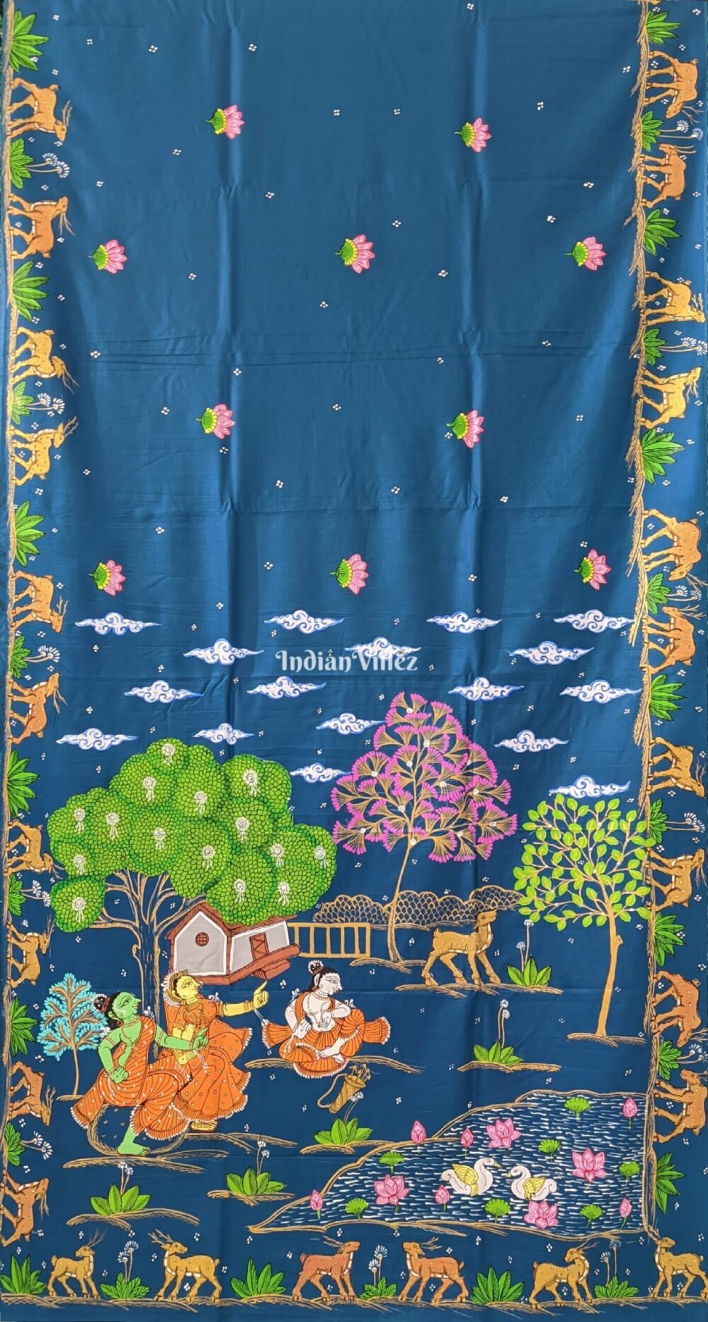 Sky Blue Ramayana Theme Pattachitra Saree