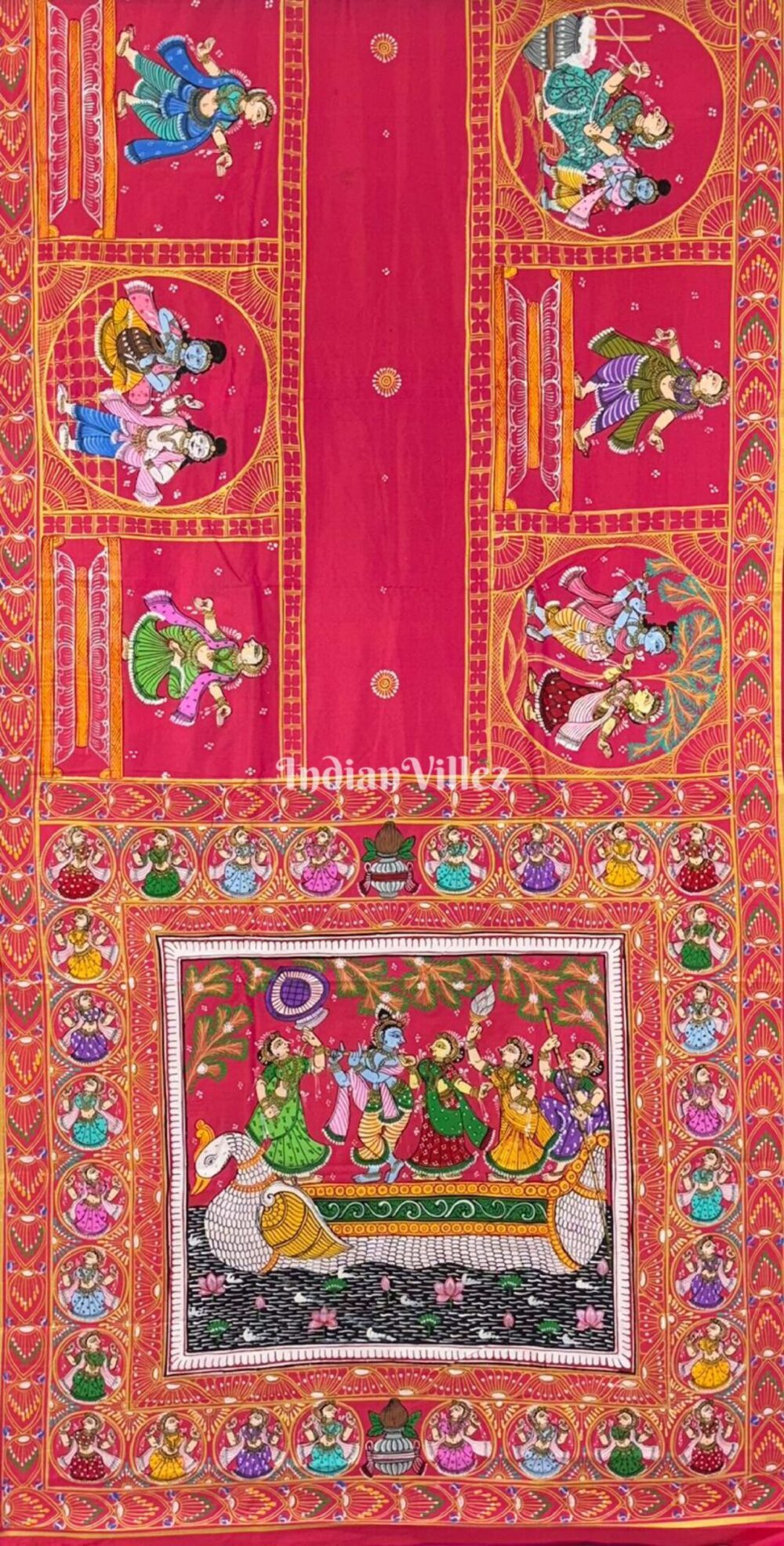 Rani Boita Krishna Raslila Hand-Painted Pattachitra Saree