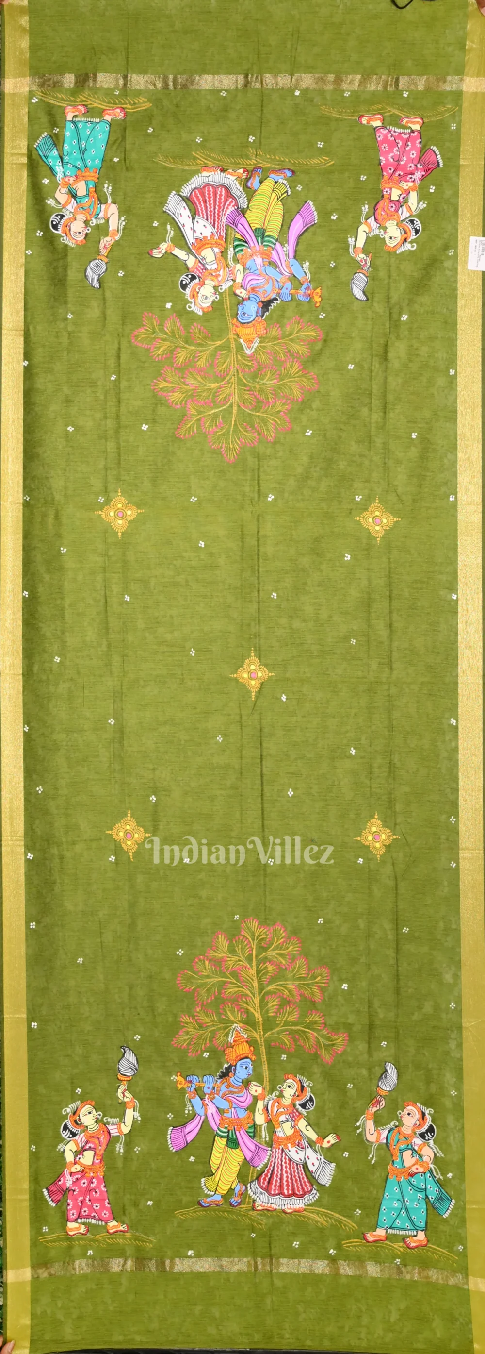 Mehendi Green Raas Leela Pattachitra Chanderi Dupatta