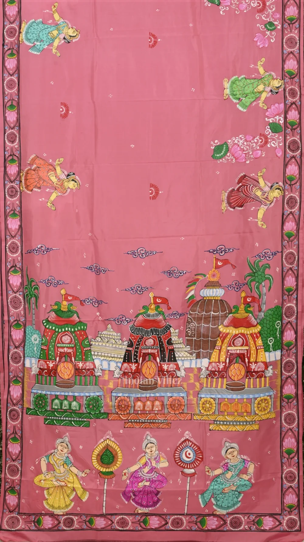 Peach Pink Shree Jagannath Ratha Yatra Hand-Painted Pattachitra Saree