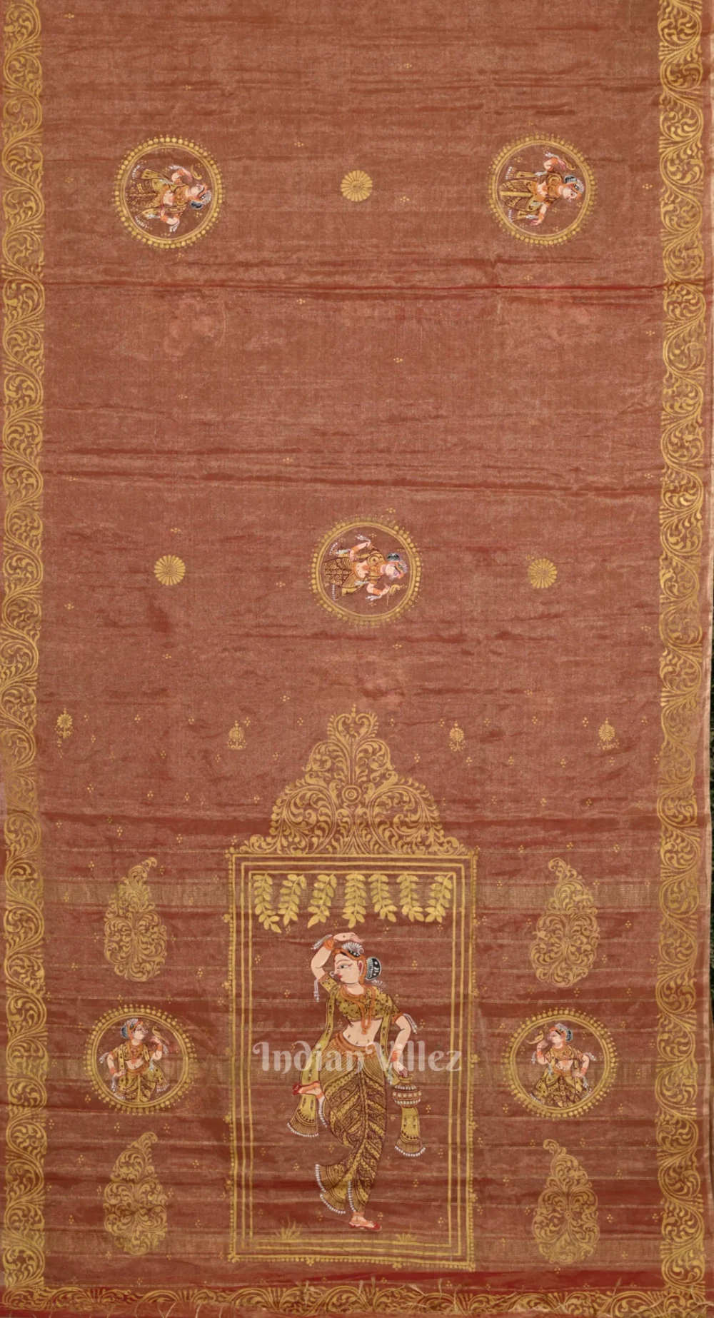 Orange Dual Tone Shringar Raas Hand- Painted Pattachitra Saree